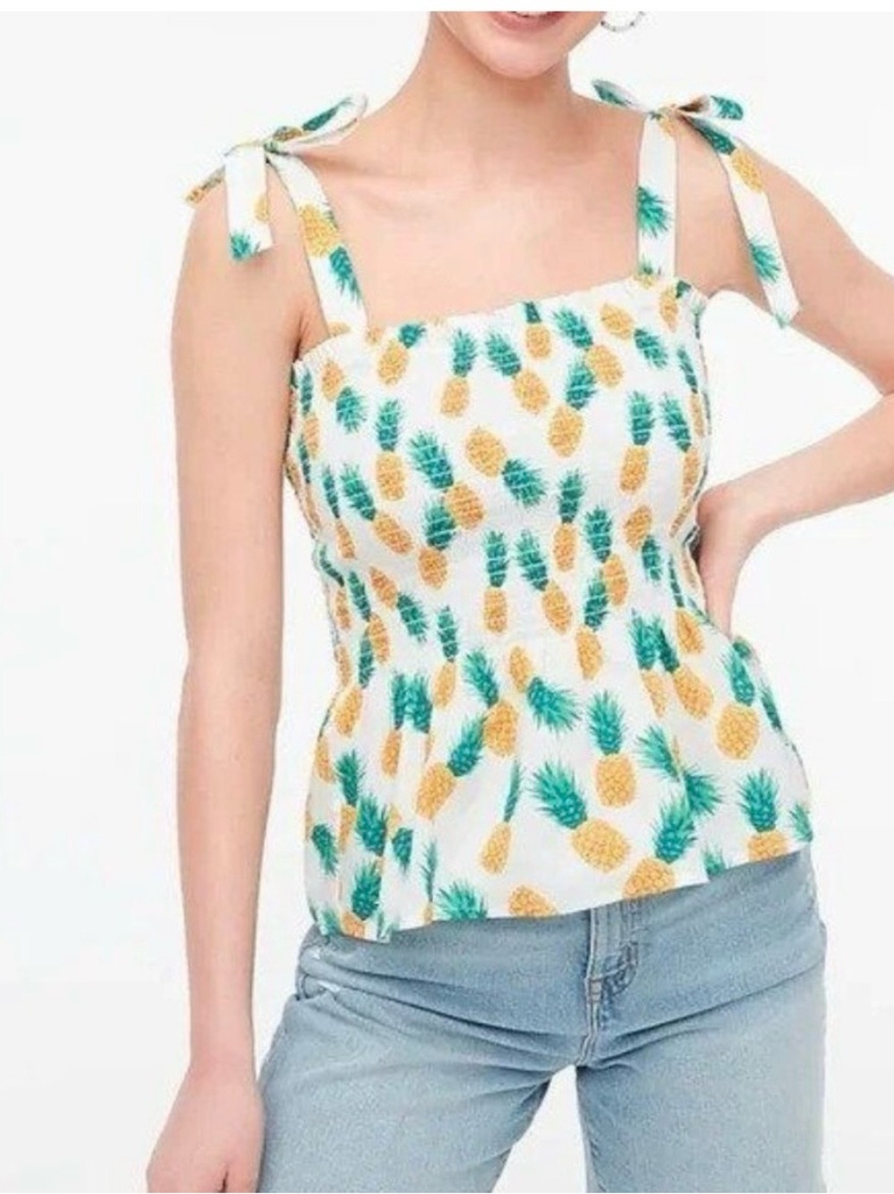 J. Crew Pineapple Print Tie-Shoulder Tank Smocked Med